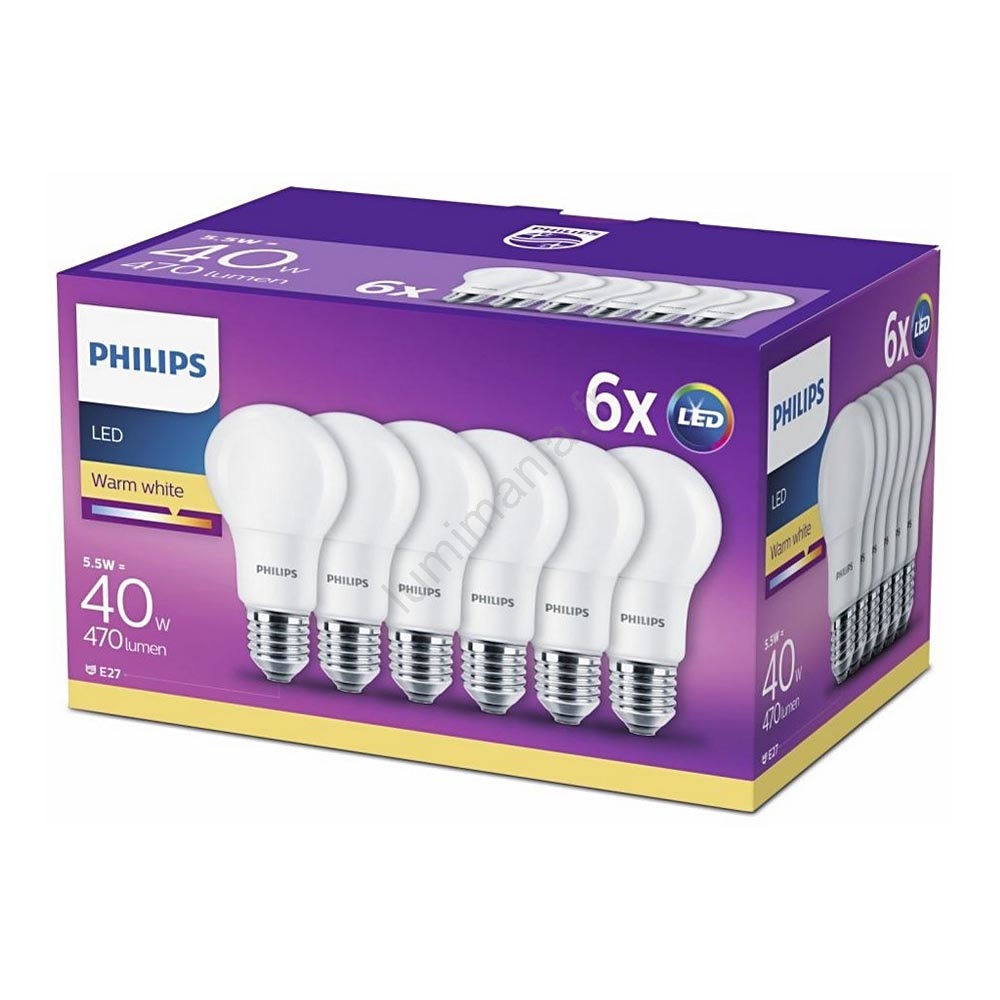 PACK 6x Ampoule LED Philips E27/5,5W/230V 2700K Lumimania