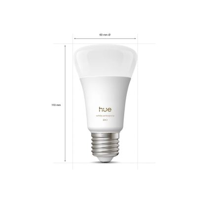 Pack de 2 ampoules LED dimmables Philips Hue WHITE AMBIANCE, culot E27, 6W, 230V, 1000-20000K