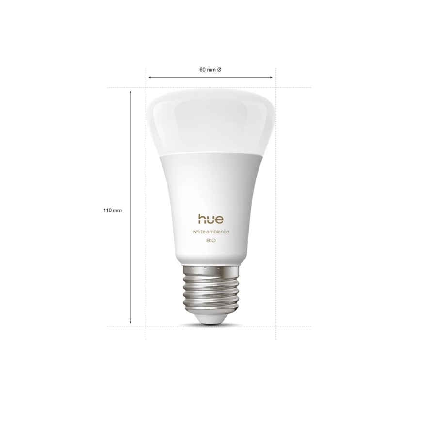 Pack de 2 ampoules LED dimmables Philips Hue WHITE AMBIANCE, culot E27, 6W, 230V, 1000-20000K