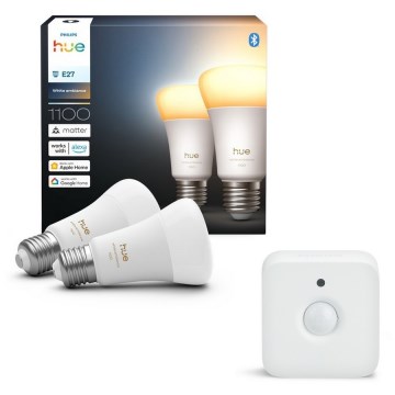 Pack de 2 ampoules LED dimmables Philips Hue WHITE AMBIANCE E27/8,1W/230V 1000-20000K + détecteur de mouvement