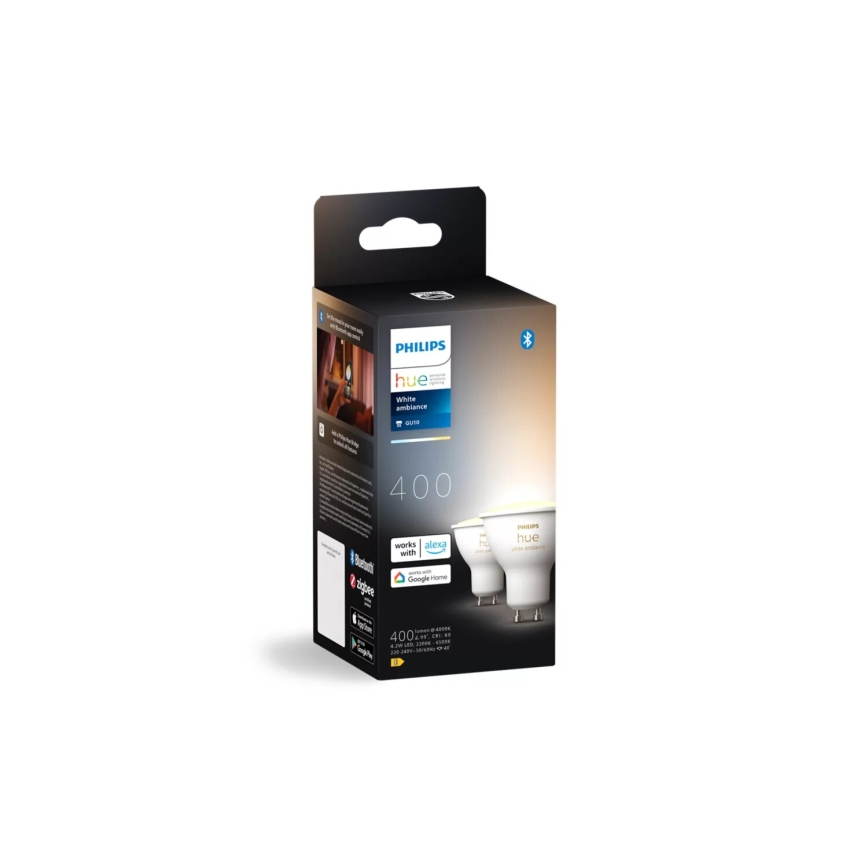 Lot de 2 ampoules LED dimmables Philips Hue White Ambiance GU10 4,2 W 230 V 2200–6500 K + pont Hue