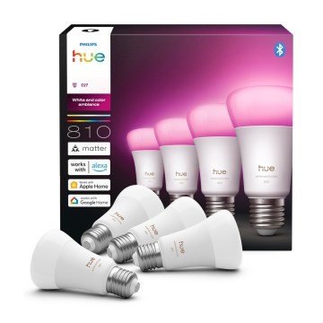 Pack de 4 ampoules LED dimmables Philips Hue WHITE AND COLOR AMBIANCE E27/6W/230V 1000-20000K