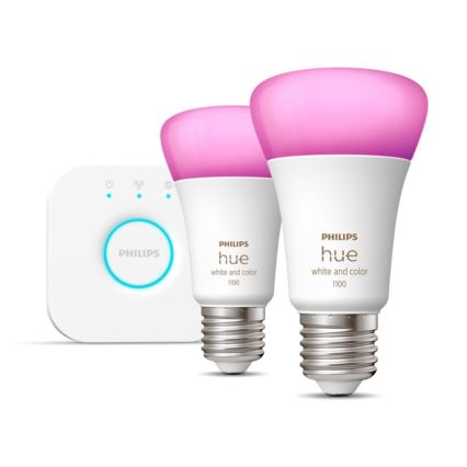 Kit de démarrage Philips Hue WHITE AND COLOR AMBIANCE 2xE27/9W/230V 2000-6500K + Hue Bridge