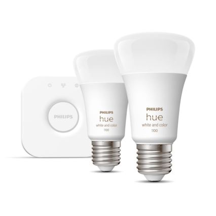 Kit de démarrage Philips Hue WHITE AND COLOR AMBIANCE 2xE27/9W/230V 2000-6500K + Hue Bridge