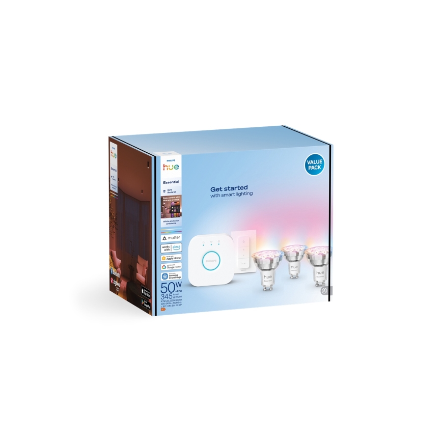 Kit de démarrage Philips Hue White And Color Ambiance Essential 3xGU10/4,7W/230V 2200-6500K + pont de connexion