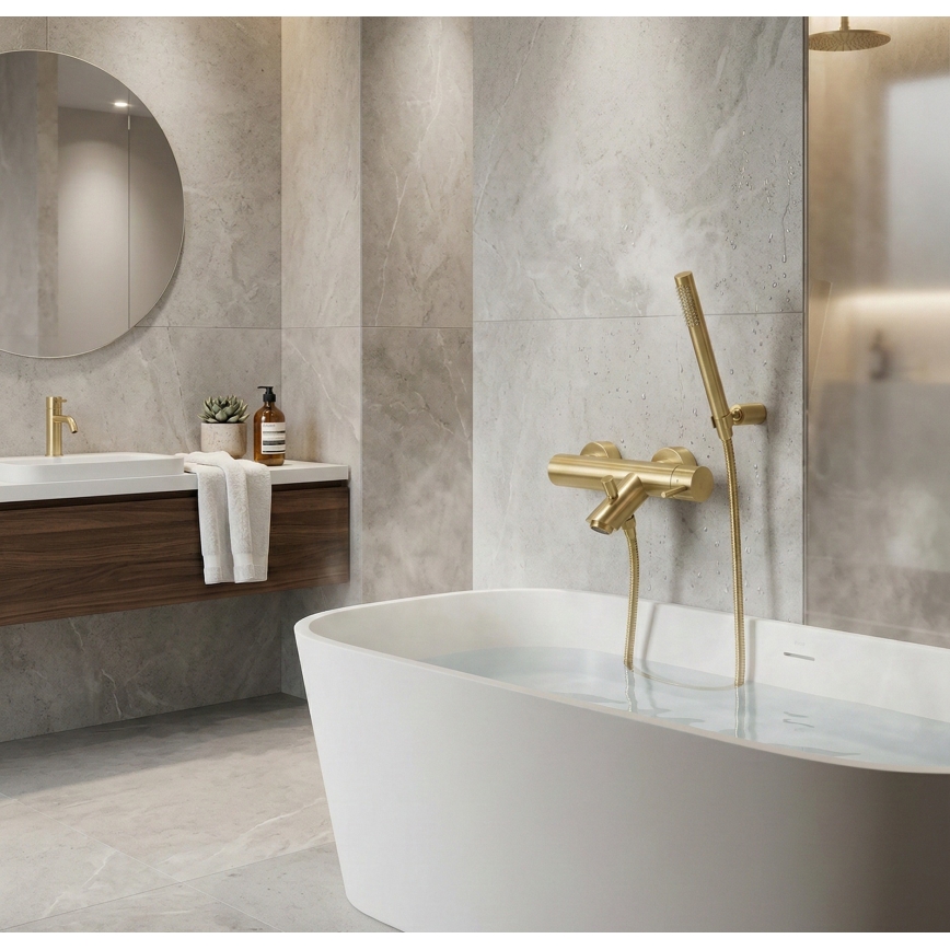 Paffoni - Ensemble pour baignoire avec mitigeur LIGHT, finition dorée brossée
