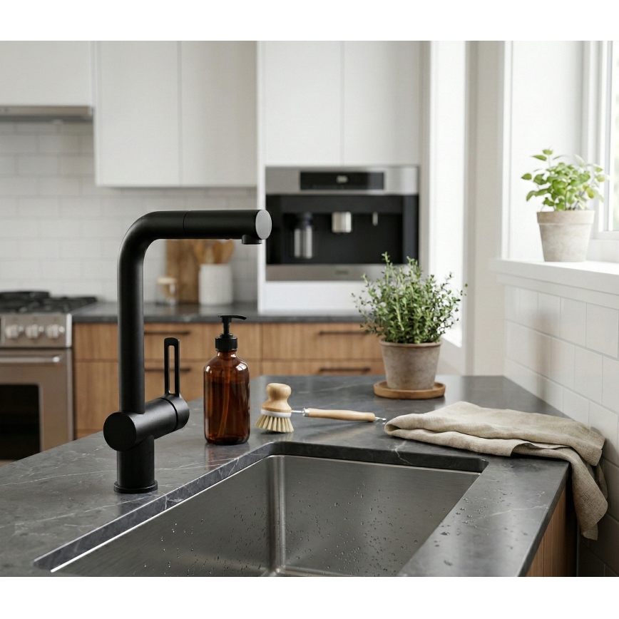 Paffoni - Mitigeur de cuisine RINGO à douchette extractible, noir