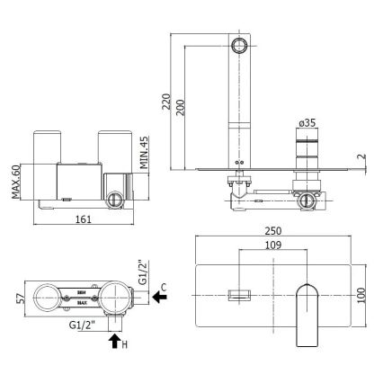 Paffoni - Mitigeur de lavabo encastrable TANGO en inox