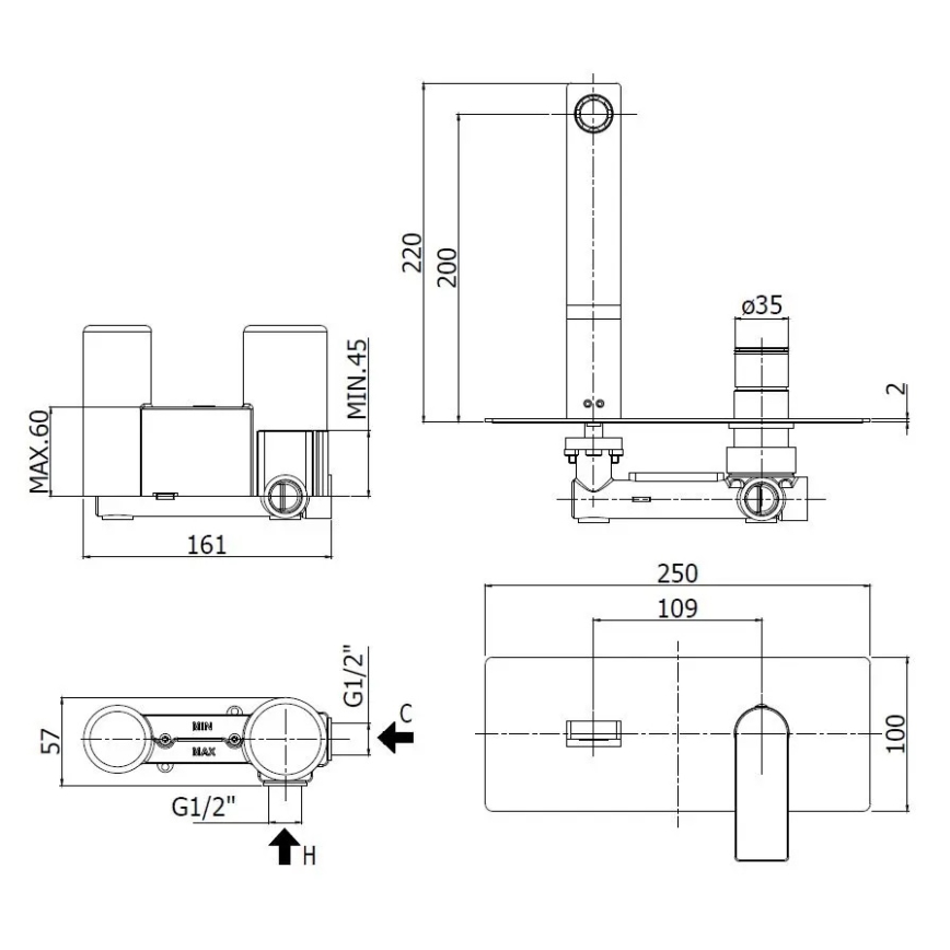 Paffoni - Mitigeur de lavabo encastrable TANGO en inox