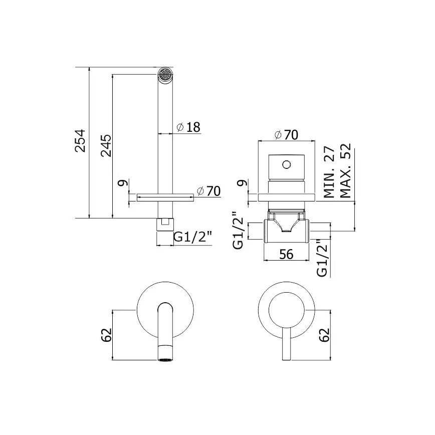 Paffoni - Mitigeur de lavabo pour installation encastrée LIGHT, chrome brillant