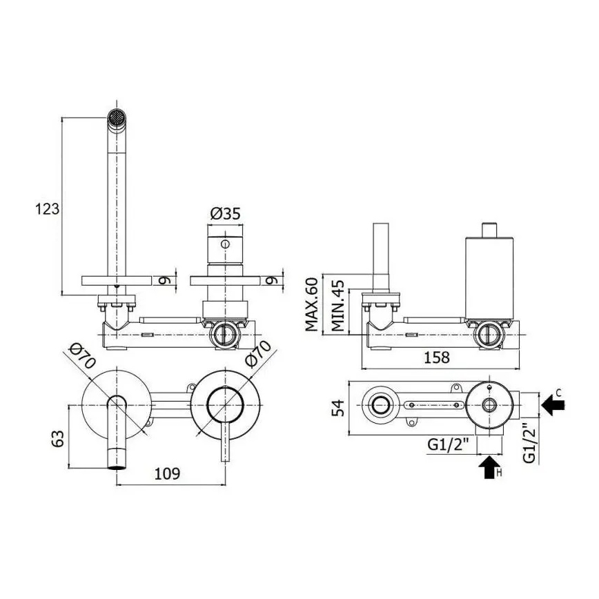 Paffoni - Mitigeur de lavabo pour installation encastrée LIGHT, doré brossé