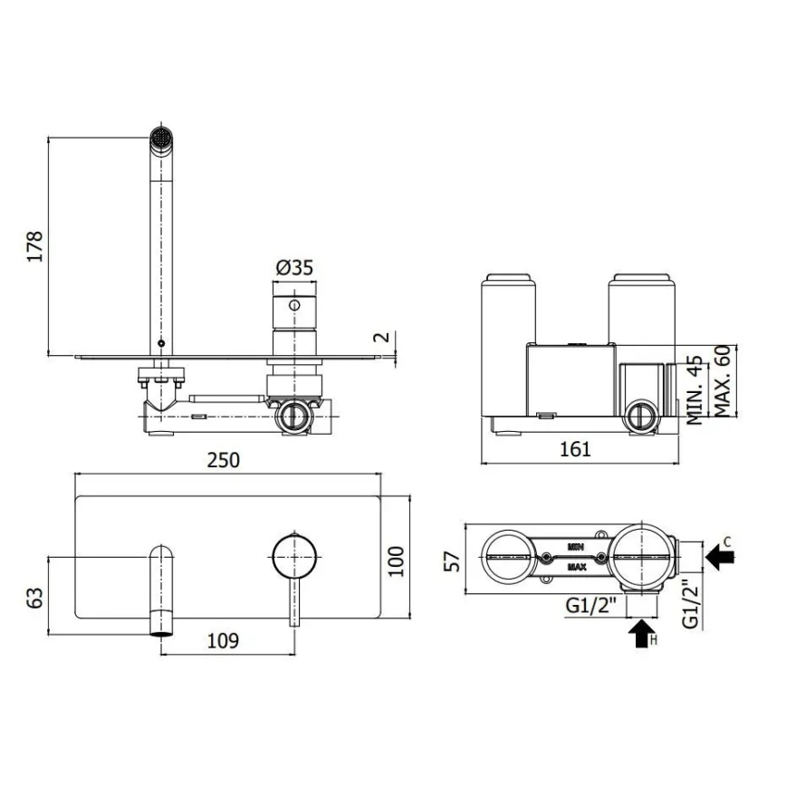 Paffoni - Mitigeur de lavabo pour installation encastrée LIGHT, finition dorée brossée