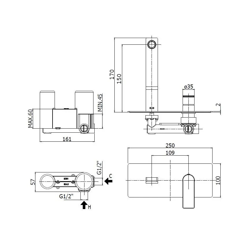 Paffoni - Mitigeur encastré pour lavabo TANGO en inox