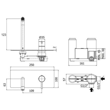 Paffoni - Mitigeur lavabo LIGHT pour installation encastrée, acier inoxydable