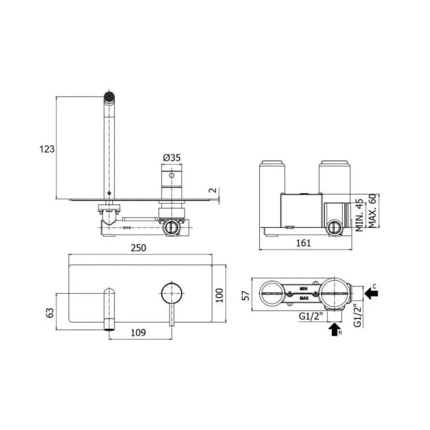 Paffoni - Mitigeur lavabo LIGHT pour installation encastrée, acier inoxydable