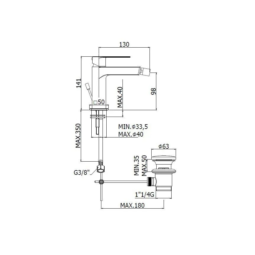Paffoni - Mitigeur pour bidet + bonde TANGO inox