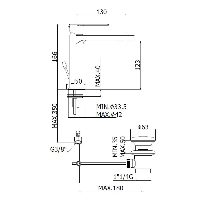 Paffoni - Mitigeur pour lavabo + bonde TANGO inox