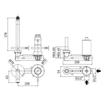 Paffoni - Mitigeur pour lavabo encastrable LIGHT, finition dorée brossée