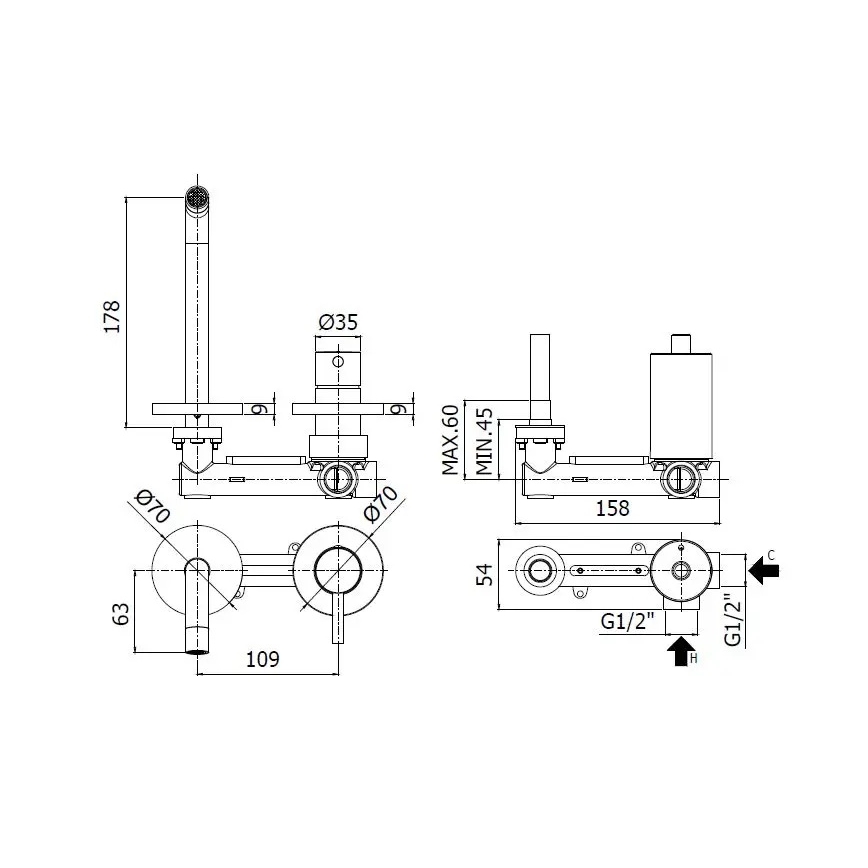 Paffoni - Mitigeur pour lavabo encastrable LIGHT, finition dorée brossée