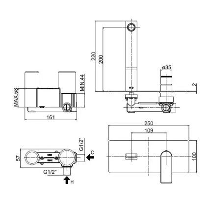 Paffoni - Mitigeur pour lavabo encastrable TANGO, chrome brillant