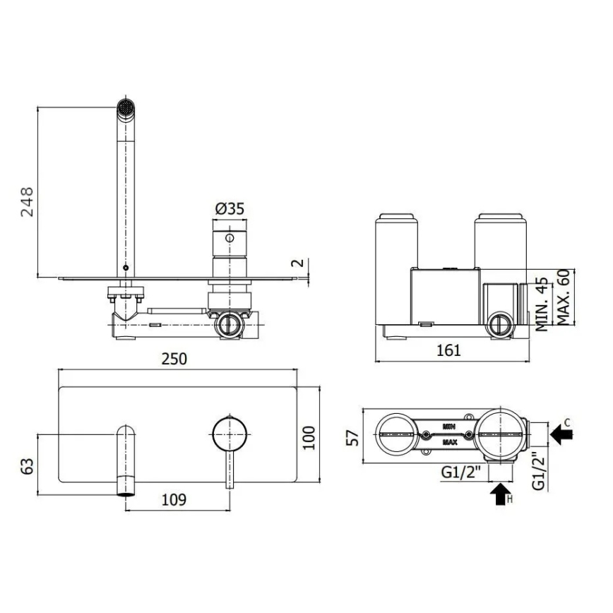 Paffoni - Mitigeur pour lavabo encastré LIGHT en inox