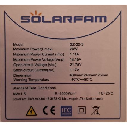 Panneau solaire photovoltaïque 20 W / 12 V