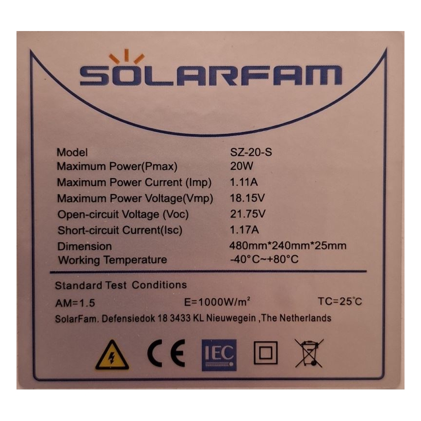 Panneau solaire photovoltaïque 20 W / 12 V