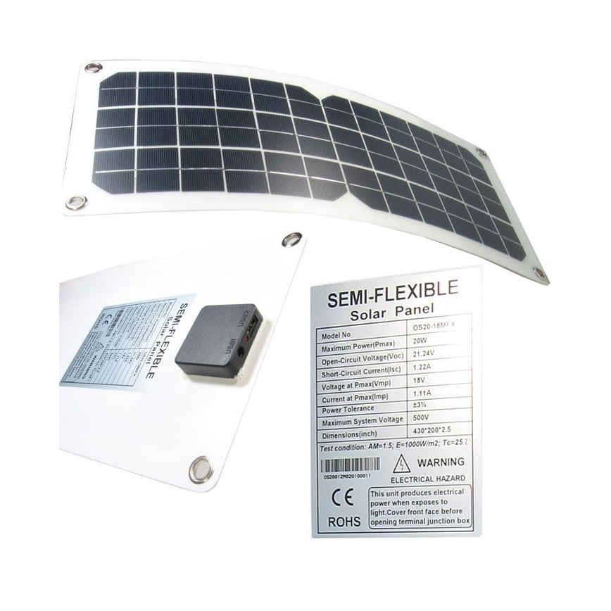Panneau solaire photovoltaïque flexible USB 20W/12V