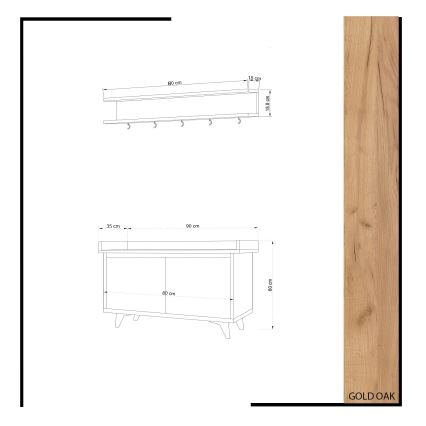 Patère murale ARASSO 18,8x80 cm + meuble à chaussures 60x90 blanche/marron