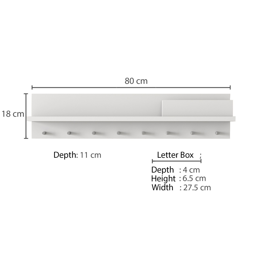 Patère murale avec étagère 18x80 cm blanche