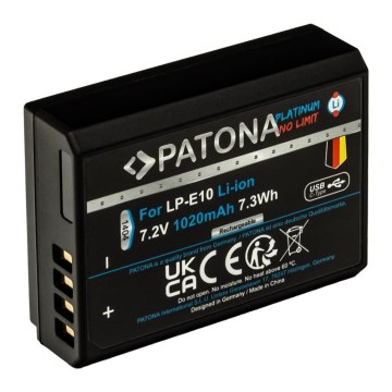 PATONA - Batterie Canon LP-E10 1020mAh Li-Ion Platinum Chargement USB-C