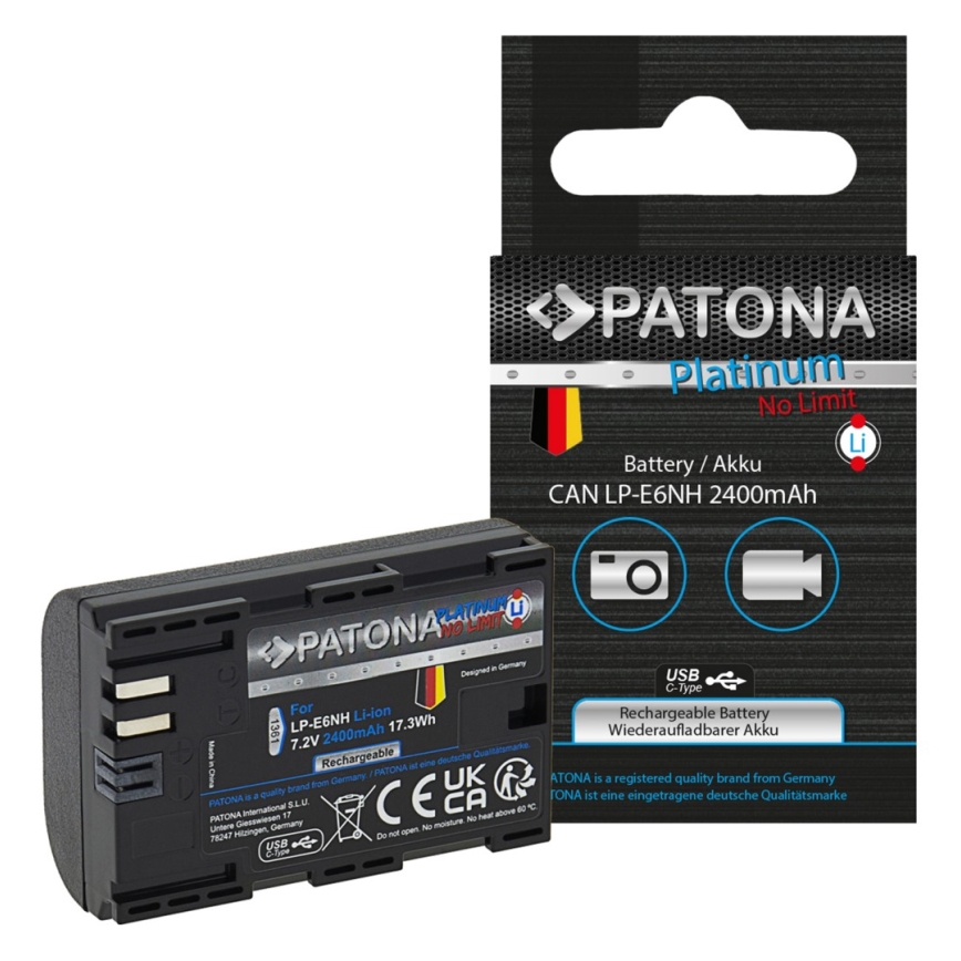 PATONA - Batterie Canon LP-E6NH 2600mAh Li-Ion Platinum USB-C
