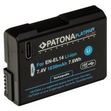 PATONA - Batterie Nikon EN-EL14/EN-EL14A 1030mAh Li-Ion Platinum Chargement USB-C