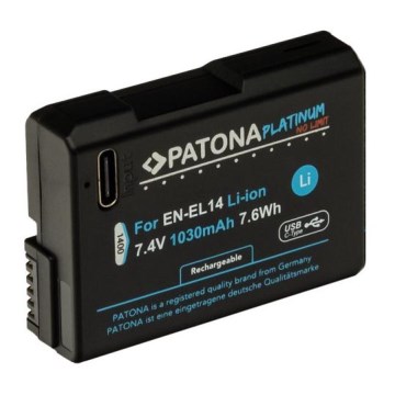 PATONA - Batterie Nikon EN-EL14/EN-EL14A 1030mAh Li-Ion Platinum Chargement USB-C