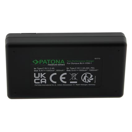 PATONA - Chargeur rapide Dual Olympus BLX-1 + câble USB-C 0,6m