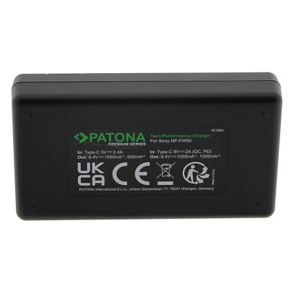 PATONA - Chargeur rapide Dual Sony NP-FW50 + câble USB-C 0,6m