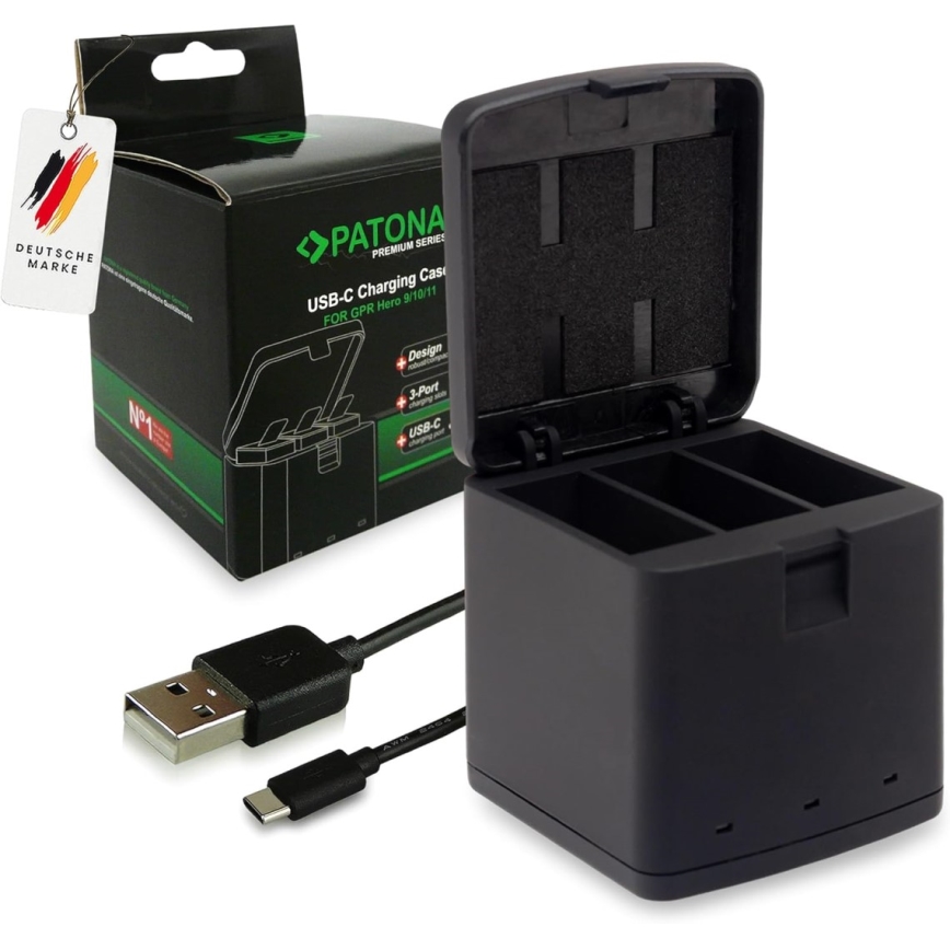 PATONA - Chargeur Triple GoPro Hero 9/Hero 10/Hero 11/Hero 12