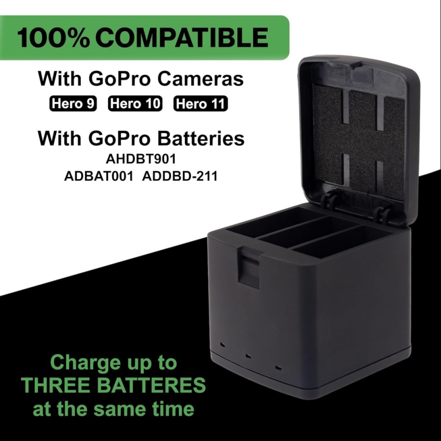 PATONA - Chargeur Triple GoPro Hero 9/Hero 10/Hero 11/Hero 12