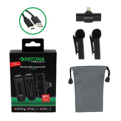 PATONA - LOT 2x Microphone sans fil avec pince pour iPhones USB-C 5V