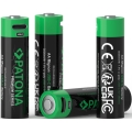 PATONA - LOT 4x Piles AA/LR6 Li-Pol 2000mAh 1,5V avec charge USB-C