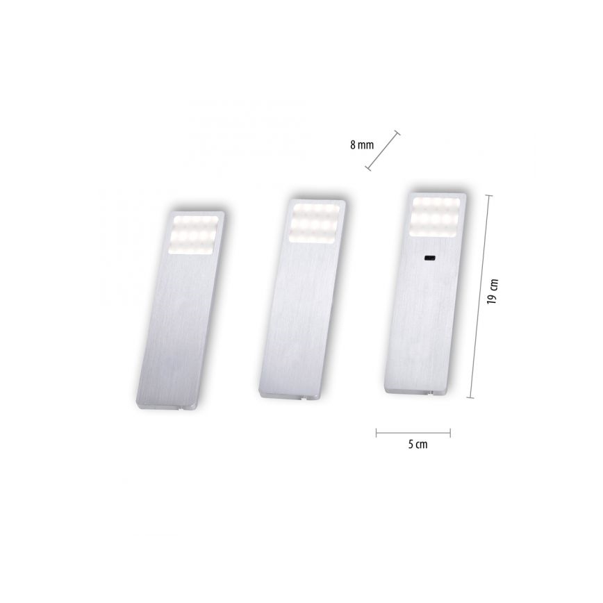 Paul Neuhaus 1120-95-3 - LOT 3x Luminaire de meuble avec détecteur LED/2W/230V