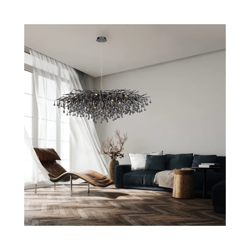 Paul Neuhaus 2031-18 - Suspension à câble ICICLE 15xG9/40W/230V 75x150 cm noire