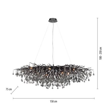 Paul Neuhaus 2031-18 - Suspension à câble ICICLE 15xG9/40W/230V 75x150 cm noire