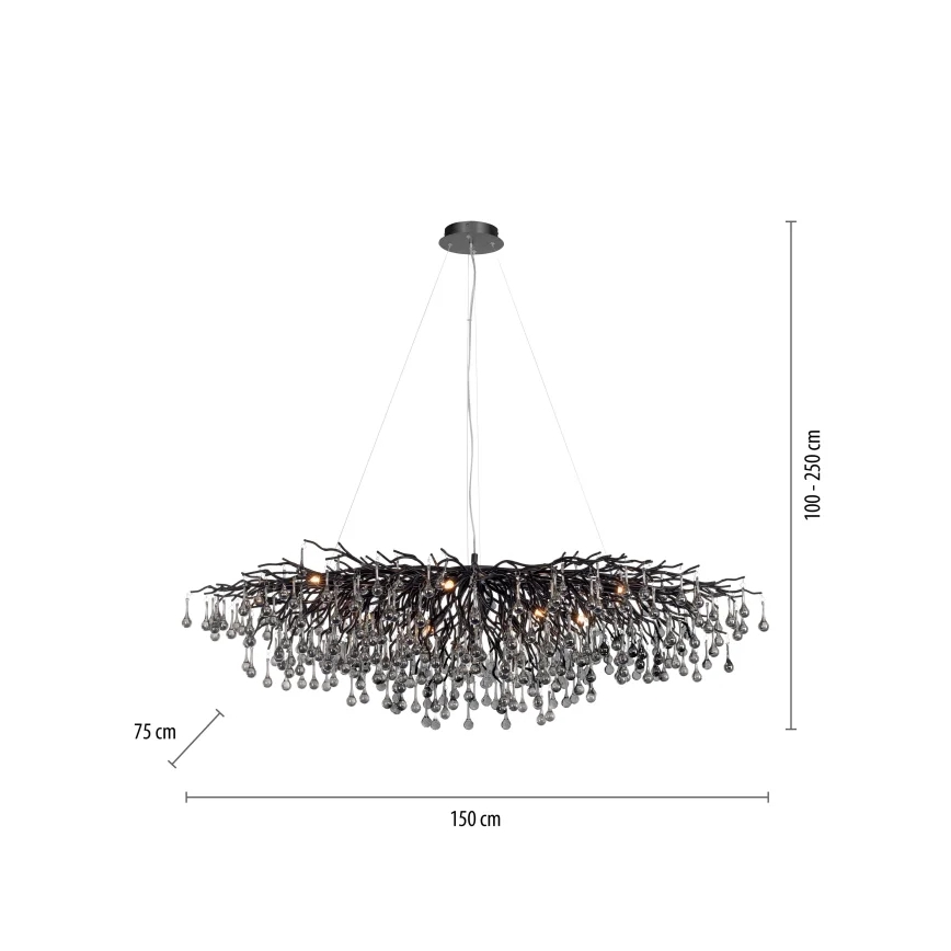 Paul Neuhaus 2031-18 - Suspension à câble ICICLE 15xG9/40W/230V 75x150 cm noire