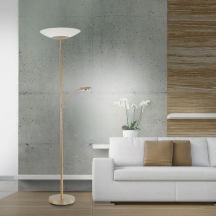 Paul Neuhaus - 655-60 - Lampadaire à intensité variable LED ALFRED 1xLED/28W/230V+1xLED/4W/230V laiton