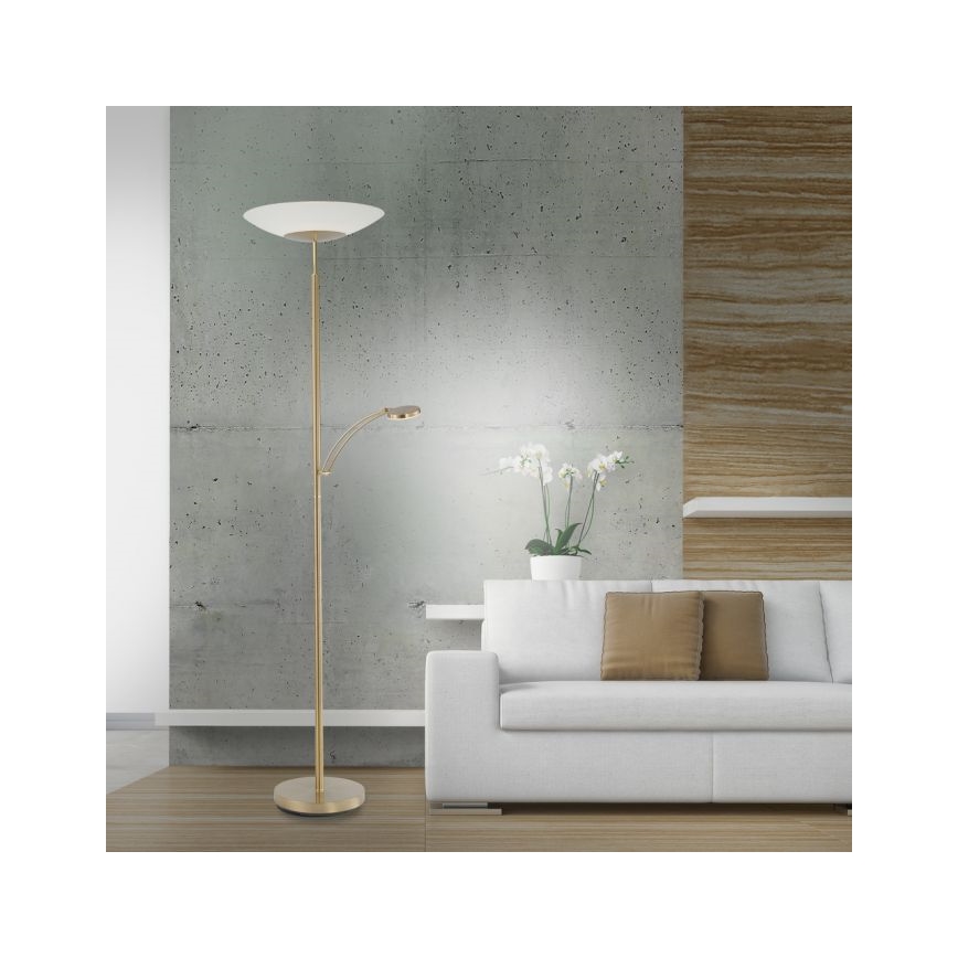 Paul Neuhaus - 655-60 - Lampadaire à intensité variable LED ALFRED 1xLED/28W/230V+1xLED/4W/230V laiton