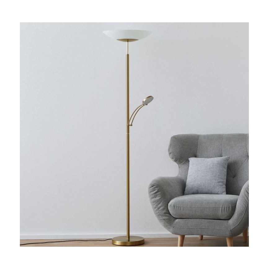 Paul Neuhaus - 655-60 - Lampadaire à intensité variable LED ALFRED 1xLED/28W/230V+1xLED/4W/230V laiton