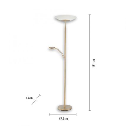 Paul Neuhaus - 655-60 - Lampadaire à intensité variable LED ALFRED 1xLED/28W/230V+1xLED/4W/230V laiton