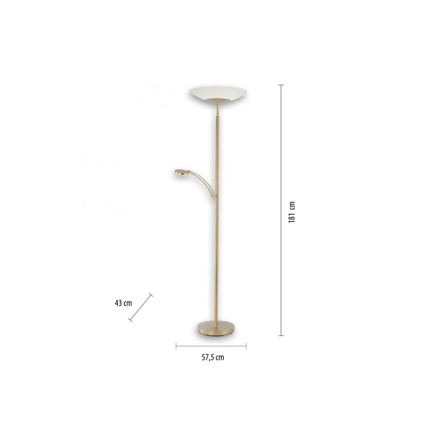 Paul Neuhaus - 655-60 - Lampadaire à intensité variable LED ALFRED 1xLED/28W/230V+1xLED/4W/230V laiton