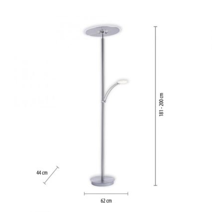 Paul Neuhaus 673-55 - Lampadaire à intensité variable ARTUR 2xLED/21W/230V+1xLED/6W chrome brillant